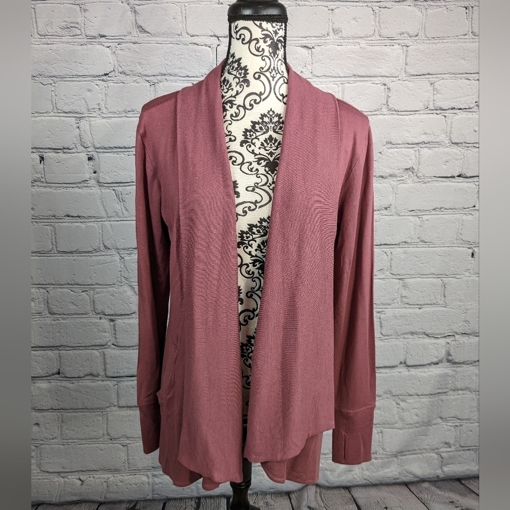 Athleta women's long thumb hole sleeve open front cardigan size s stretch bb19